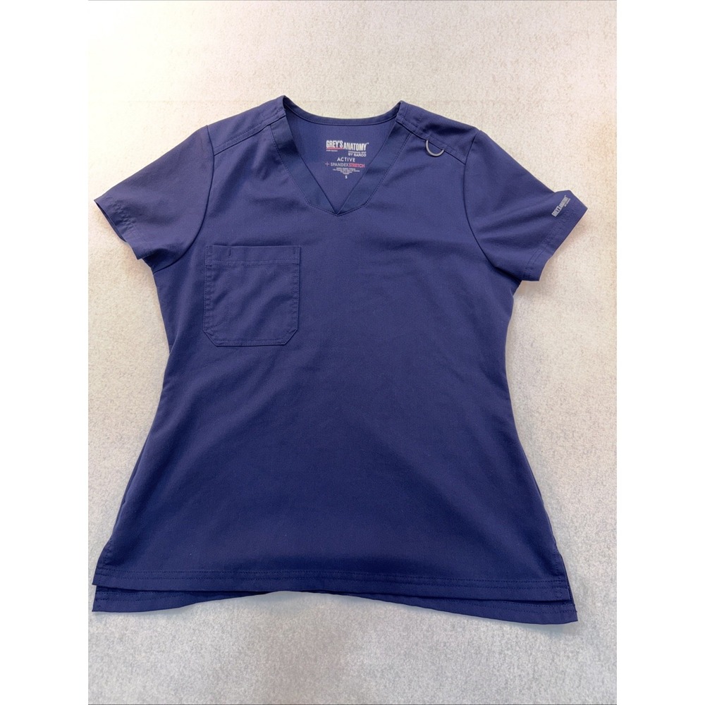 Grey's Anatomy  Navy Blue Bree‎ Tuck In Scrub Top Active Spandex Stretch Small S